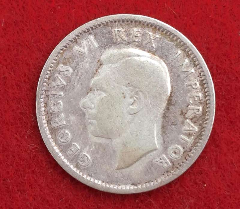 1945 South Africa  SILVER 6 Pence - George VI (Rex Imperator)