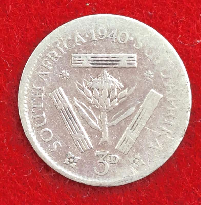 1940 South Africa  SILVER 3 Pence - George VI Rex Imperator