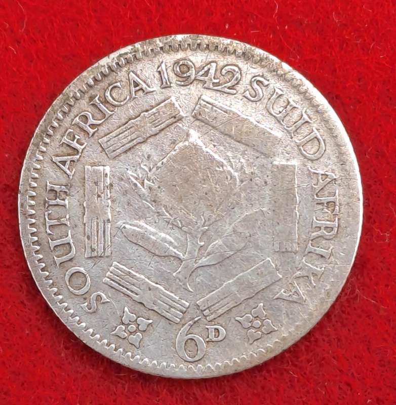 1942 South Africa  SILVER 6 Pence - George VI Rex Imperator