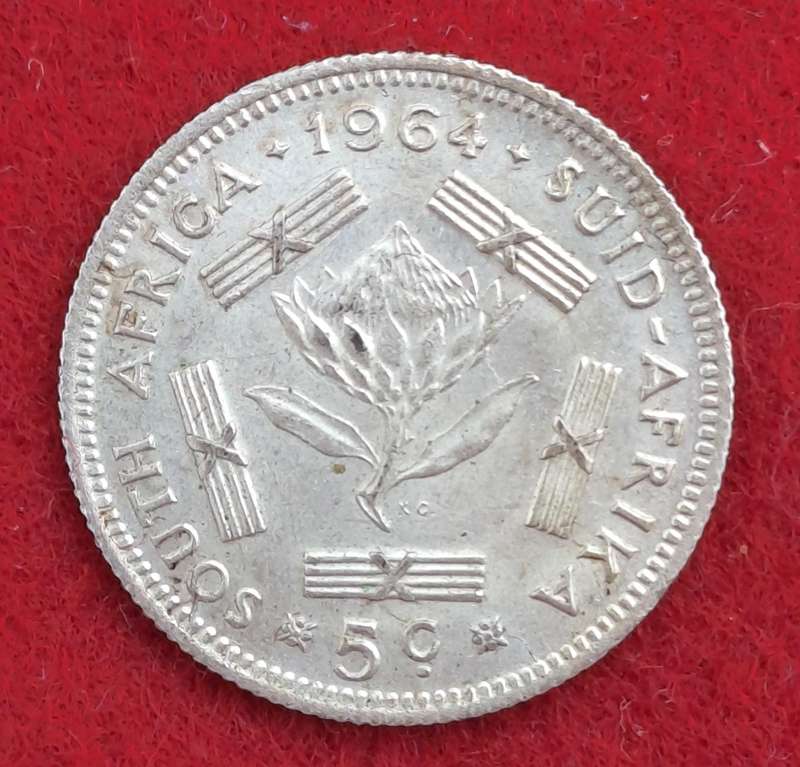 1964 South Africa  SILVER 5 Cents 1st decimal series