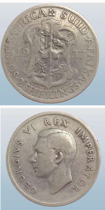 1937 South Africa  SILVER 2 Shillings - George VI Rex Imperator (Circulated )