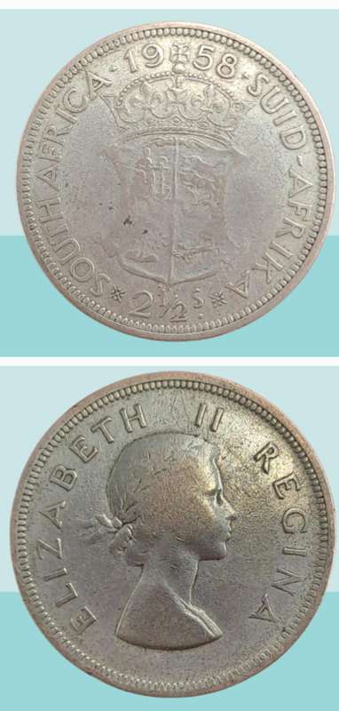 1958 South Africa  SILVER 2½ Shillings - Elizabeth II 1st portrait -Circulated