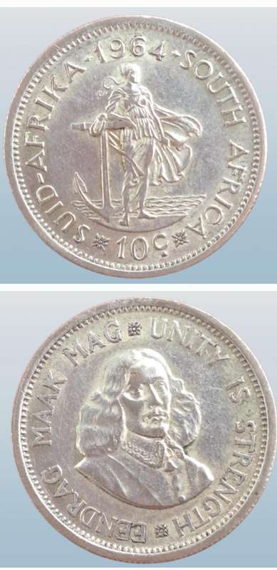 1964 South Africa  SILVER  10 Cent - 1st decimal series