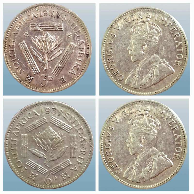 1932 South Africa  SILVER 3 Pence and SILVER 6 Pence