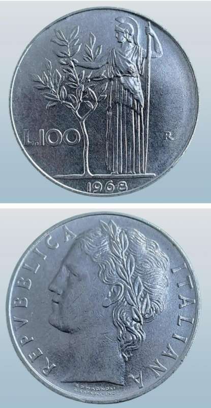 1968 Italy 100 Lire large type