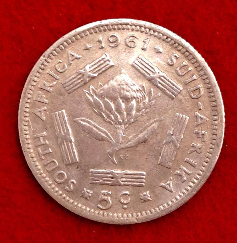 1961 South Africa .500 - 5 Cents 1st decimal series