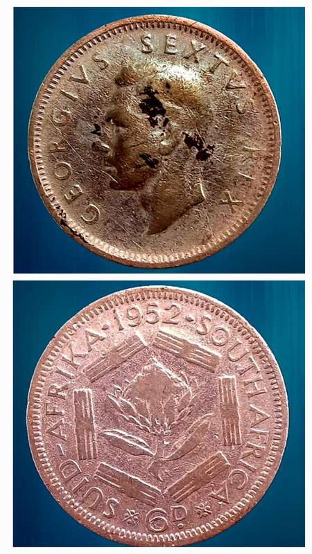 1952 South Africa .500 SILVER 6 Pence -Elizabeth II 1st portrait