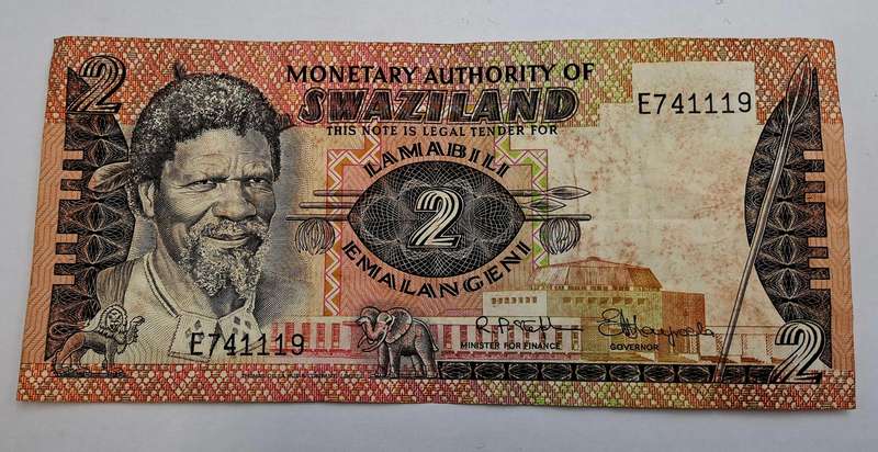 1974 Swaziland 2 Emalangeni Bank Note -Circulated