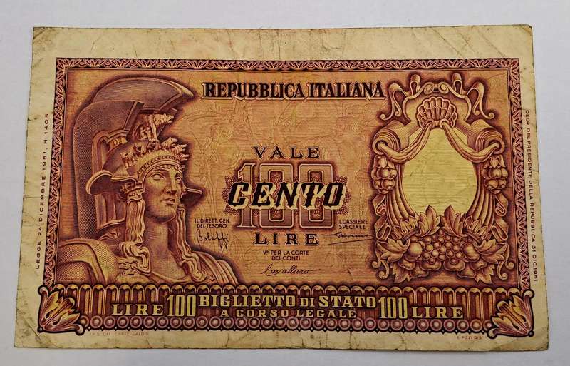 1951 Italy 100 Lira Bank Note