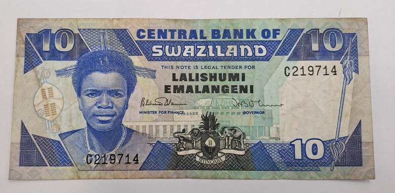 1986 Swaziland 10 Emalangeni Bank note
