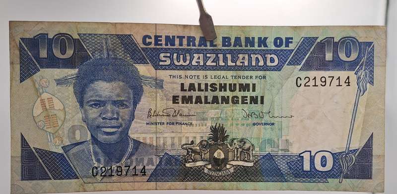 1986 Swaziland 10 Emalangeni Bank note