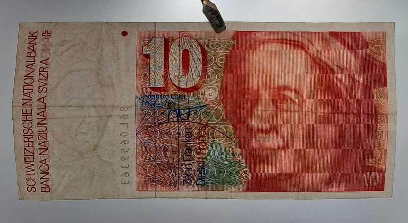 1986 Switzerland 10 Francs 6th series Bank Note -Circulated
