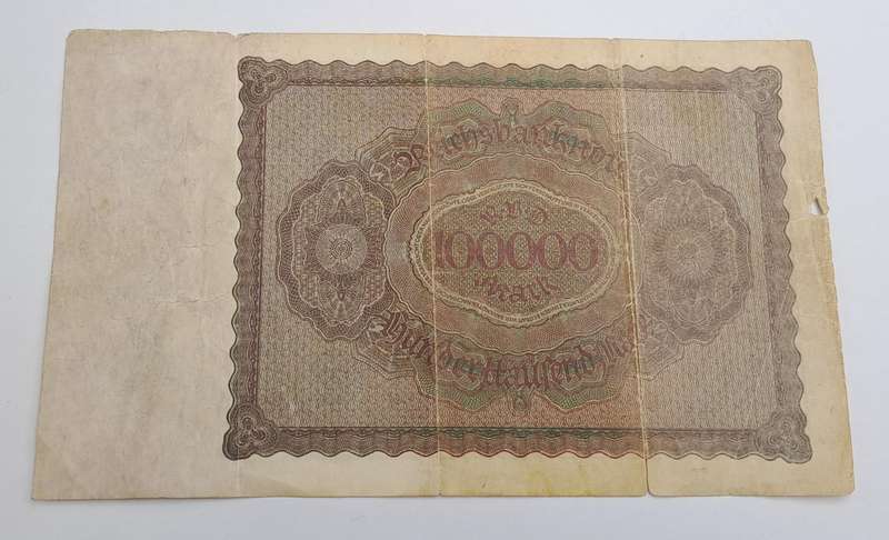 1923 Germany 100 000 Mark Reichsbanknote