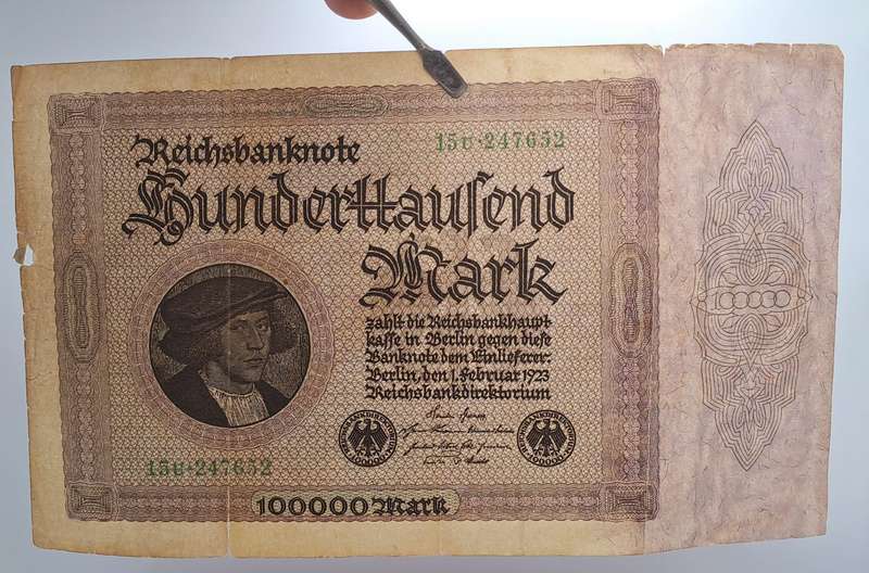 1923 Germany 100 000 Mark Reichsbanknote