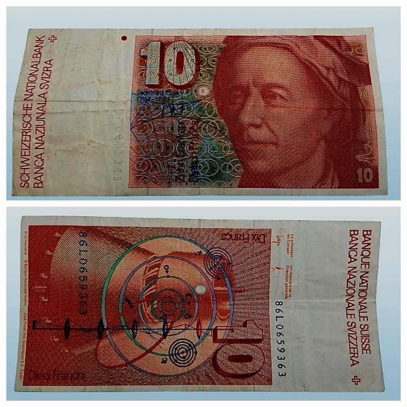 1986 Switzerland 10 Francs 6th series Bank Note -Circulated