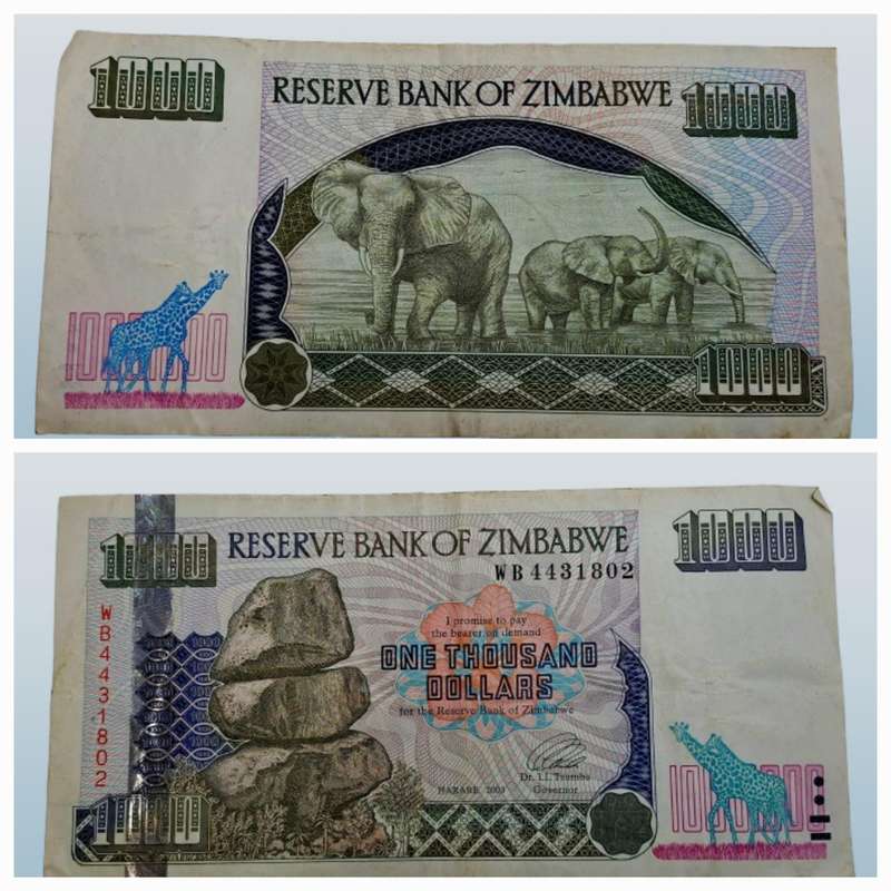2003 Zimbabwe 1000 Dollars Bank Note -
