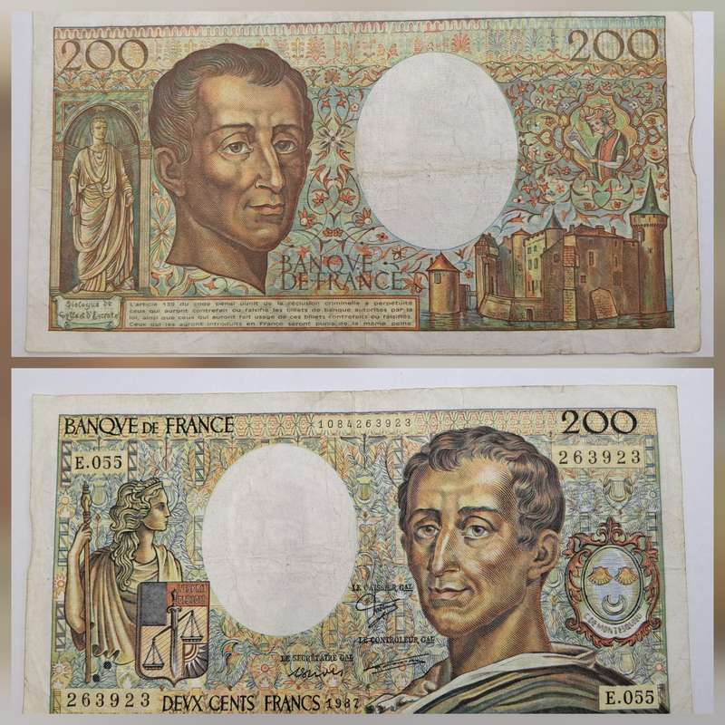 Rare!! 1982 France 200 Francs - Montesquieu type 1981 uniface-Bank note