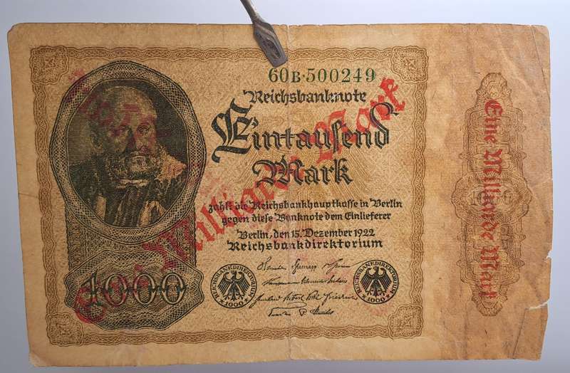 1923 Germany  1 000 000 000 Marks 1923 overprint on 1000 Mark P-82