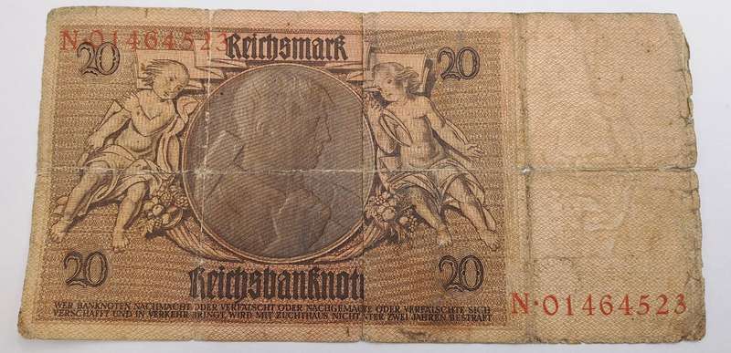 1929 Germany 20 Reichsmark Reichsbanknote