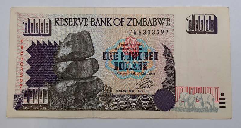 1995 Zimbabwe 100 Dollars Bank Note