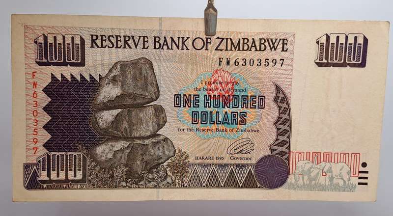 1995 Zimbabwe 100 Dollars Bank Note