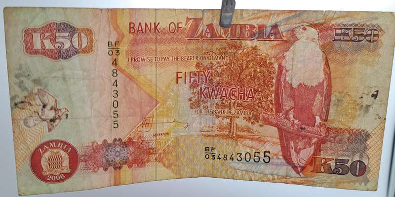 1992-2010 Zambia 50 Kwacha Bank Note