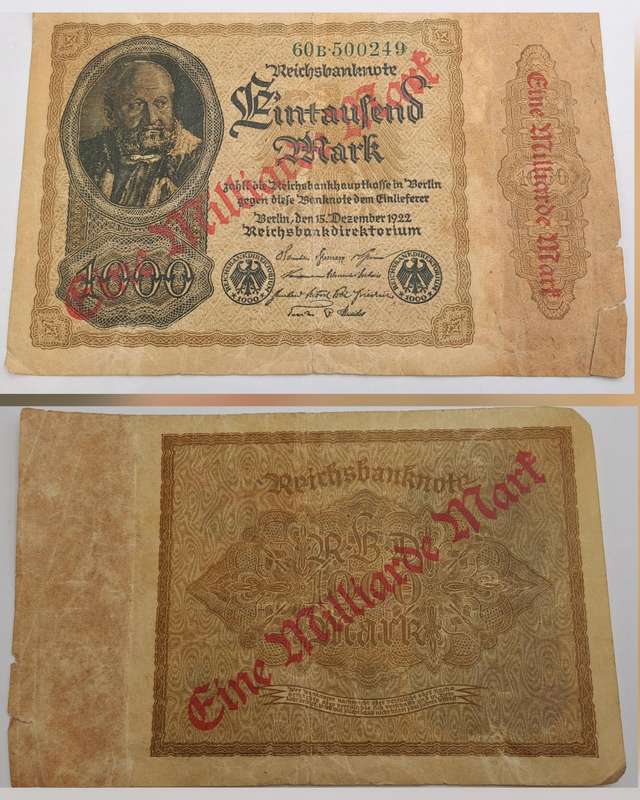 1923 Germany  1 000 000 000 Marks 1923 overprint on 1000 Mark P-82