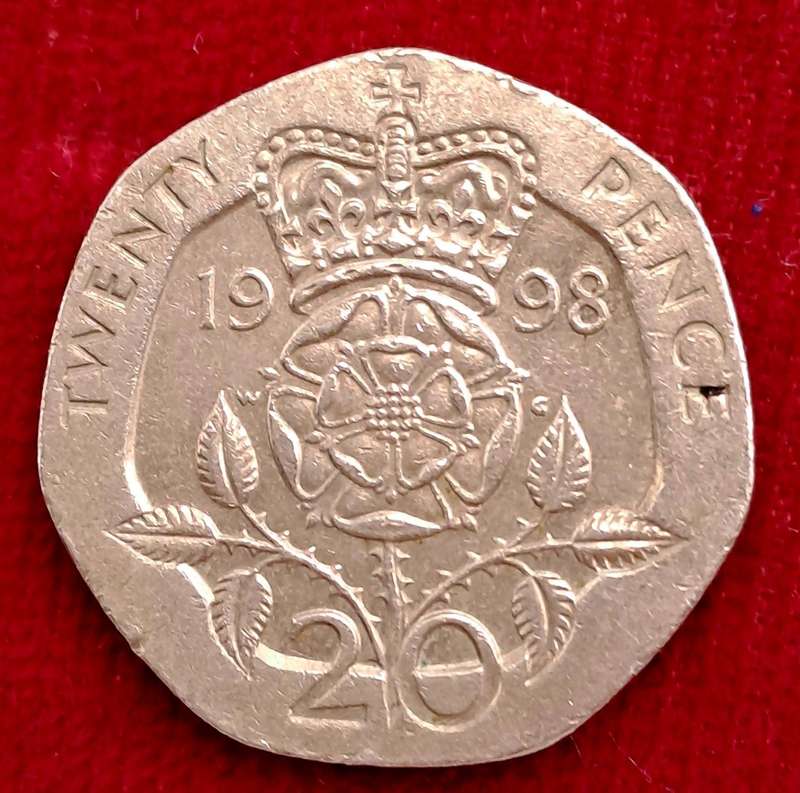 1998 United Kingdom 20 Pence - Elizabeth II 4th portrait, Tudor Rose- Coin