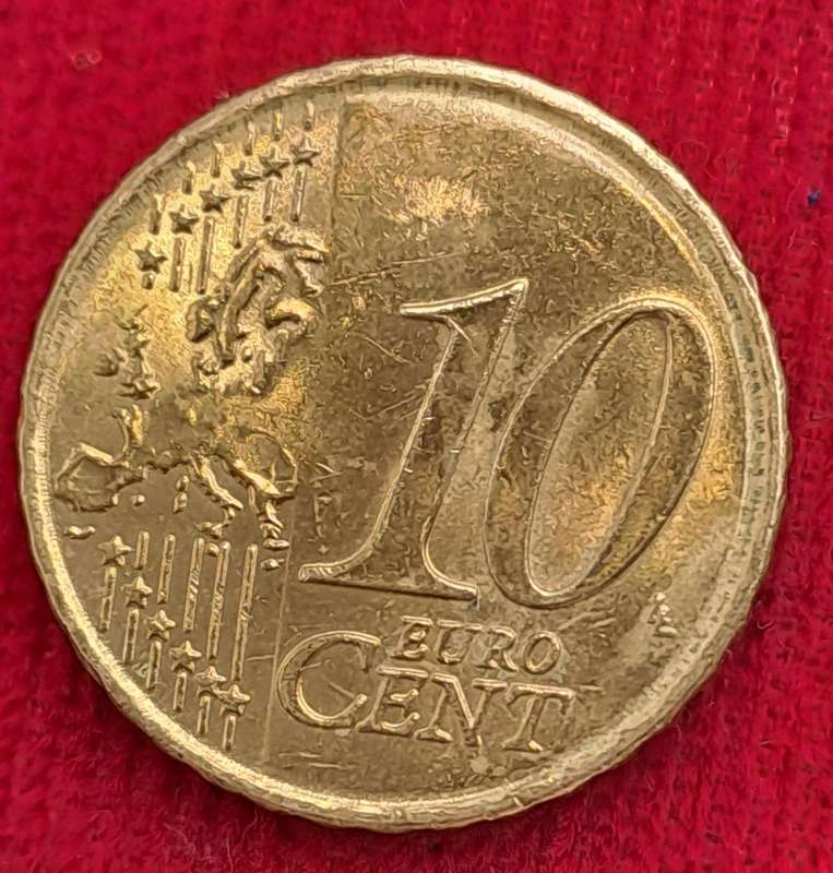 2003 France 10 Euro Cents 1st map, coarse reeding