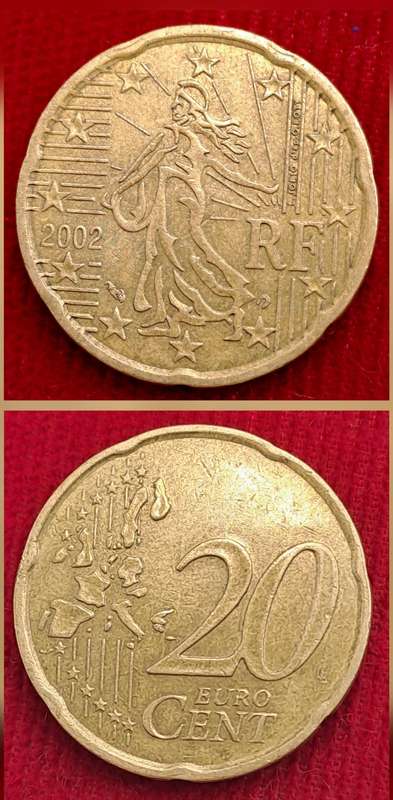 2002 France 20 Euro Cents 1st map- Coin