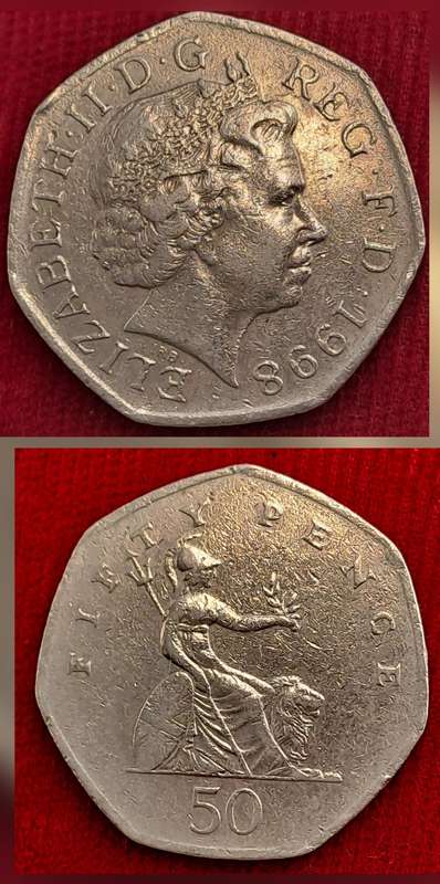 1998 United Kingdom 50 Pence - Elizabeth II 4th portrait, Britannia