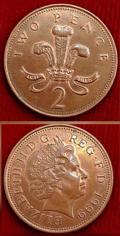 1999 United Kingdom 2 Pence - Elizabeth II 4th portrait, magnetic