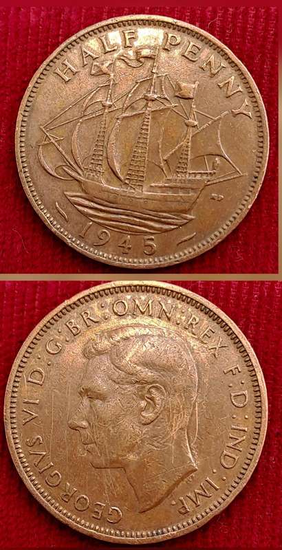 1 945 United Kingdom ½ Penny - George VI with 'IND:IMP'