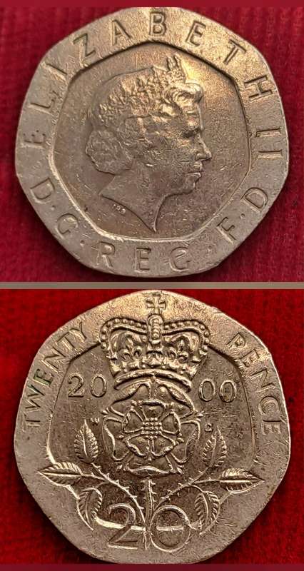 2000 United Kingdom  20 Pence - Elizabeth II Our Lady of Europa, head with tiara