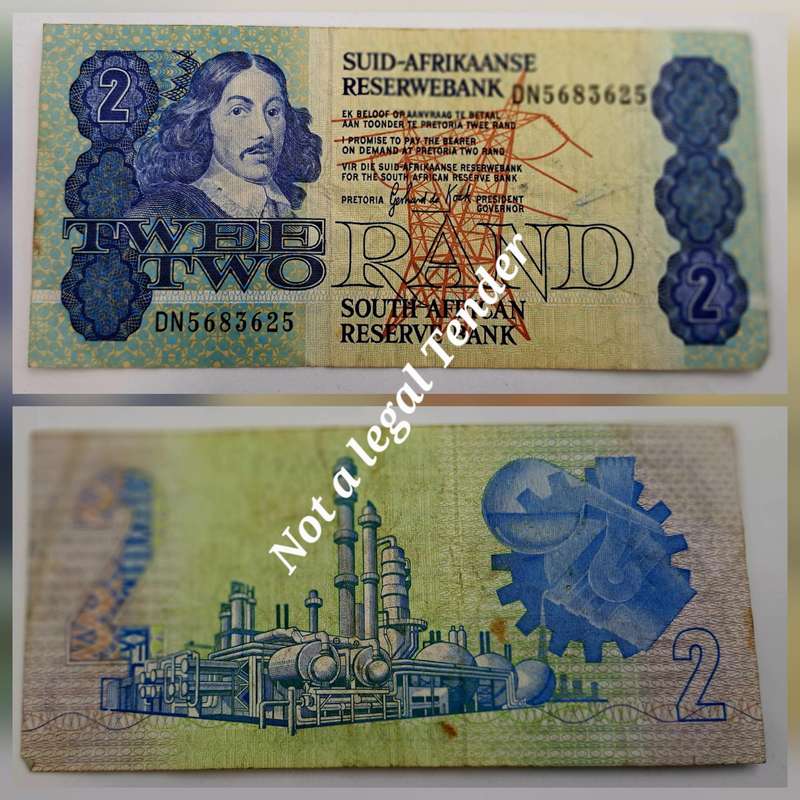 1984 South Afrika 2 Rand Note-G .P .C . de Kock - Third Issue  Afrikaans -English