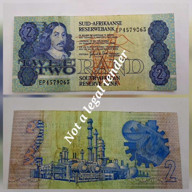 1984 South Africa R2 ( Two Rand ) Note -G .P .C . de Kock - Third Issue  -Afrikaans-English