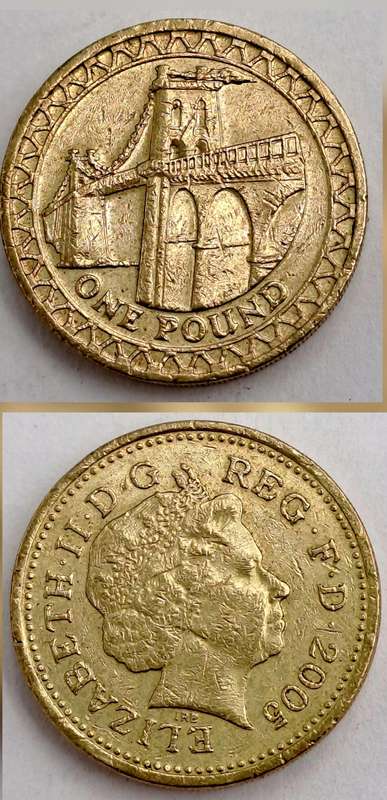2005 1 Pound - Elizabeth II 4th portrait, Menai Bridge