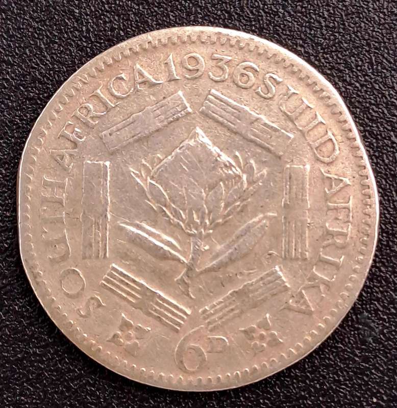 1936 South Africa  Silver 6 Pence - George V SUID-AFRIKA 6D