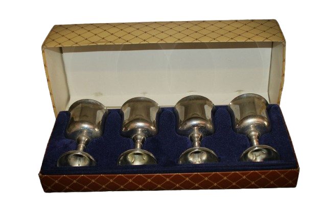 4 Vintage Ianthe EPNS wine Goblets in Box 370x151x80mm -Silver plated