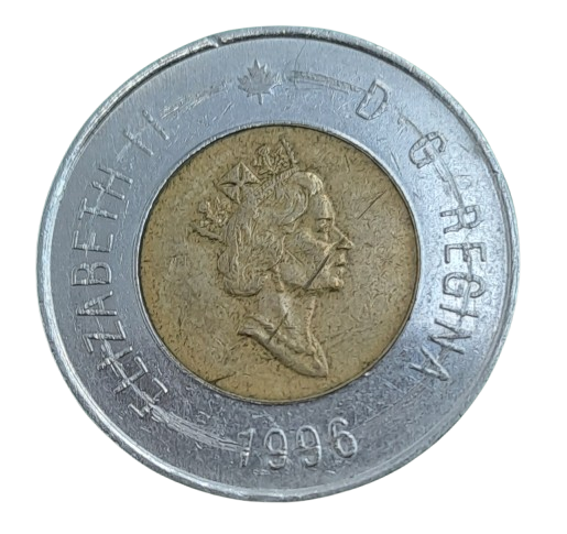 1996  2 Dollar Coin - Elizabeth II 3rd portrait, Maple leaf logo