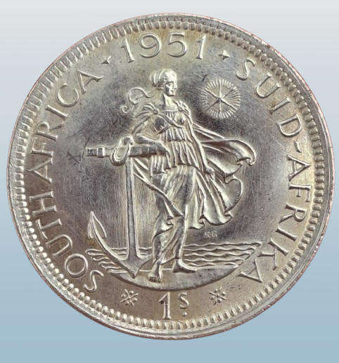 1951 South Africa  SILVER 1 Shilling - George VI Rex Imperator-UNC