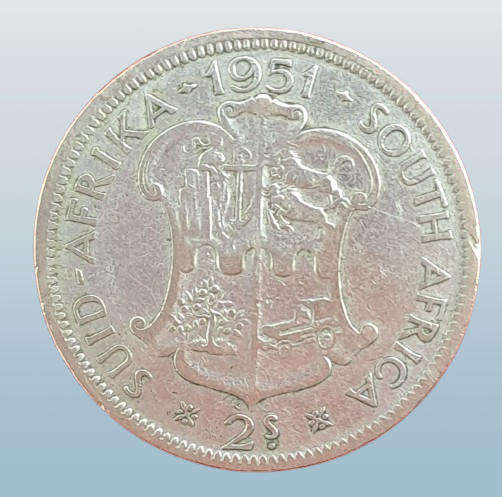 1951 South Africa  SILVER  2 Shillings - George VI