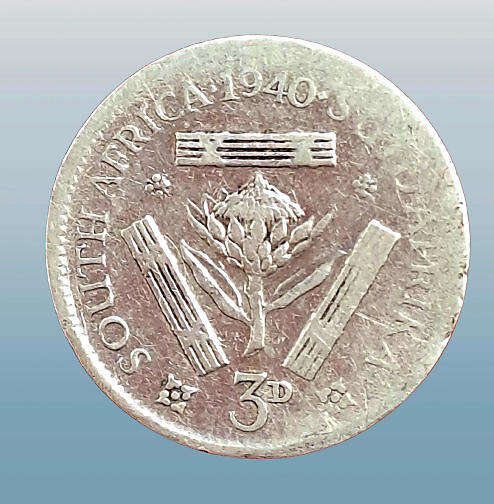 1940 South Africa  SILVER 3 Pence - George VI Rex Imperator