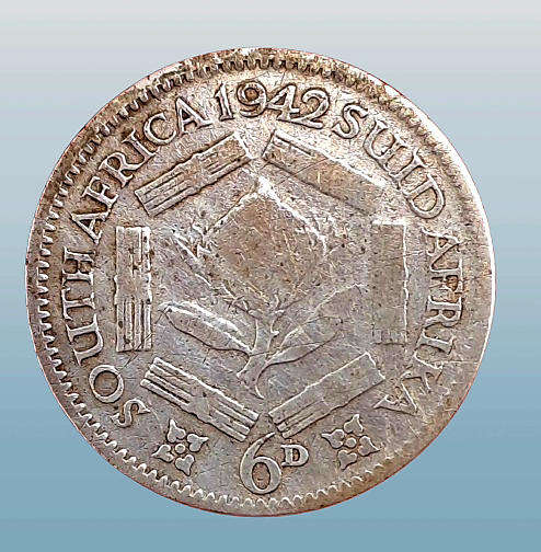 1942 South Africa  SILVER 6 Pence - George VI Rex Imperator
