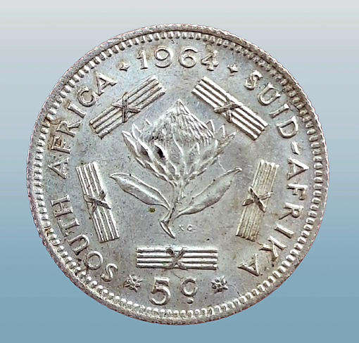 1964 South Africa  SILVER 5 Cents 1st decimal series