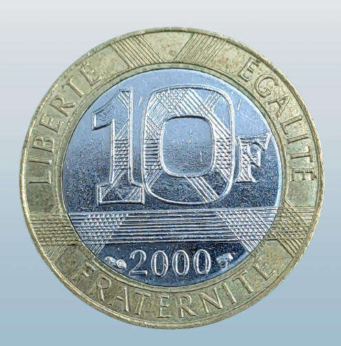 2000 France 10 Francs-Bimetallic: nickel center in aluminium bronze