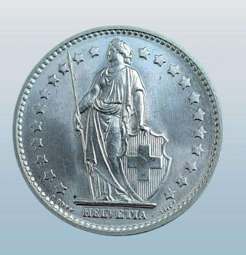 1971 Switzerland 1 Franc Helvetia standing, copper-nickel