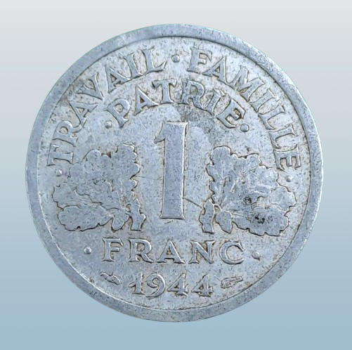1944 France 1 Franc Type C -Vichy French State - light type