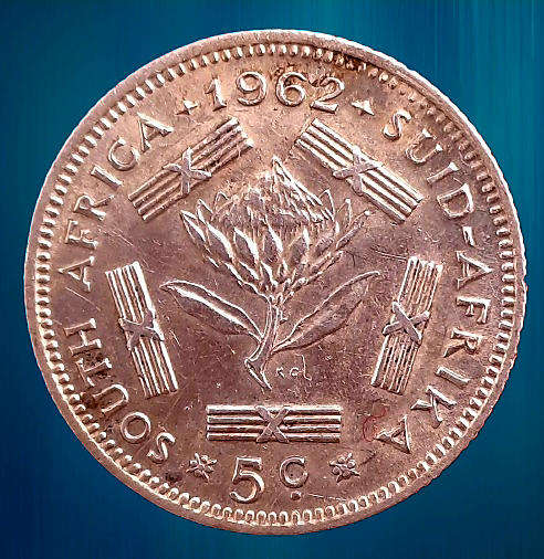 1962 South Africa .500 - 5 Cents 1st decimal series