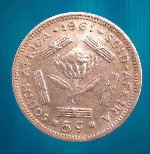 1961 South Africa .500 - 5 Cents 1st decimal series